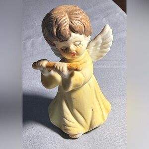 Vintage 70’s Ceramic Yellow Angel Figurine with Flute